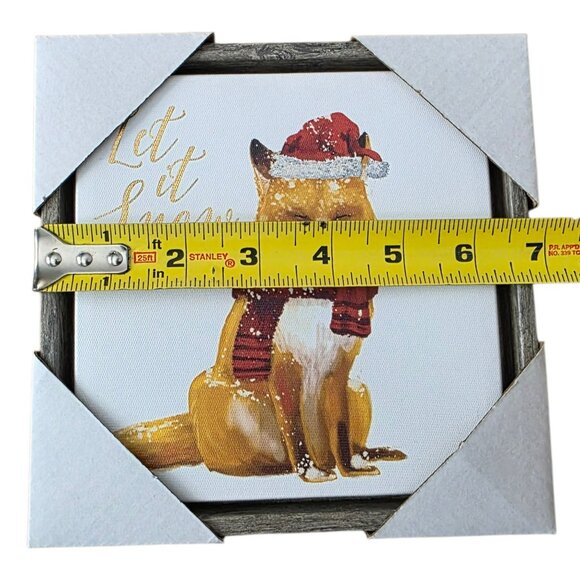 Holiday Fox Canvas Wall Art Let It Snow Christmas Picture Santa Hat Rustic Gift - Picture 4 of 7